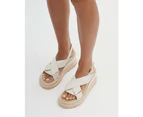 Jo Mercer Women's Katya Mid Heel Wedge Sandals Off White Leather