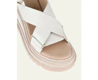 Jo Mercer Women's Katya Mid Heel Wedge Sandals Off White Leather