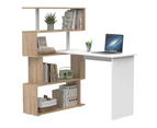 Advwin Computer Desk 180° Rotatable Movable Laptop Table,with Bookshelf Storage Shelves