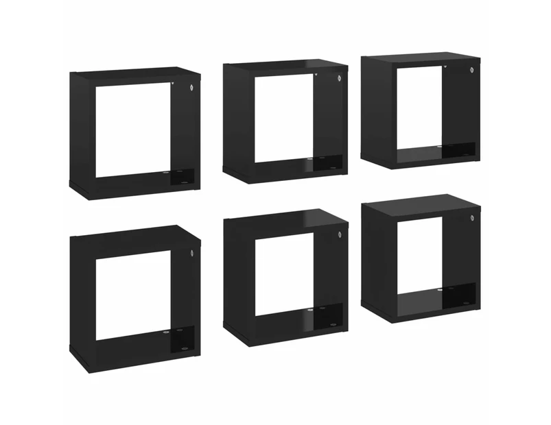 vidaXL Wall Cube Shelves 6 pcs High Gloss Black 26x15x26 cm