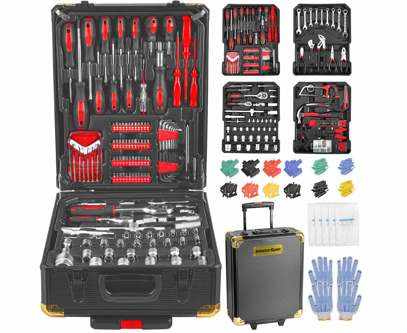 MasterSpec 1180PCS Professional Tool Set Aluminum Case Tool Kits With Rolling Tool Box