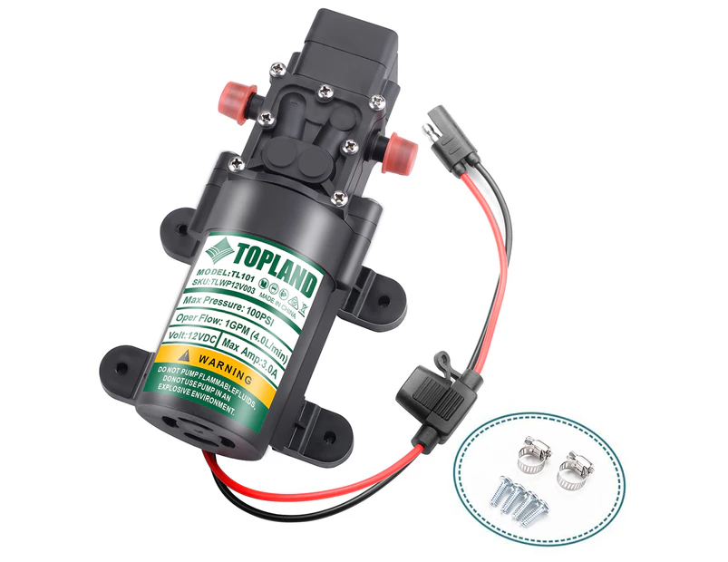 TOPLAND 12V Portable Diaphragm Water Pump with Safety Accessories Pressure Self Priming