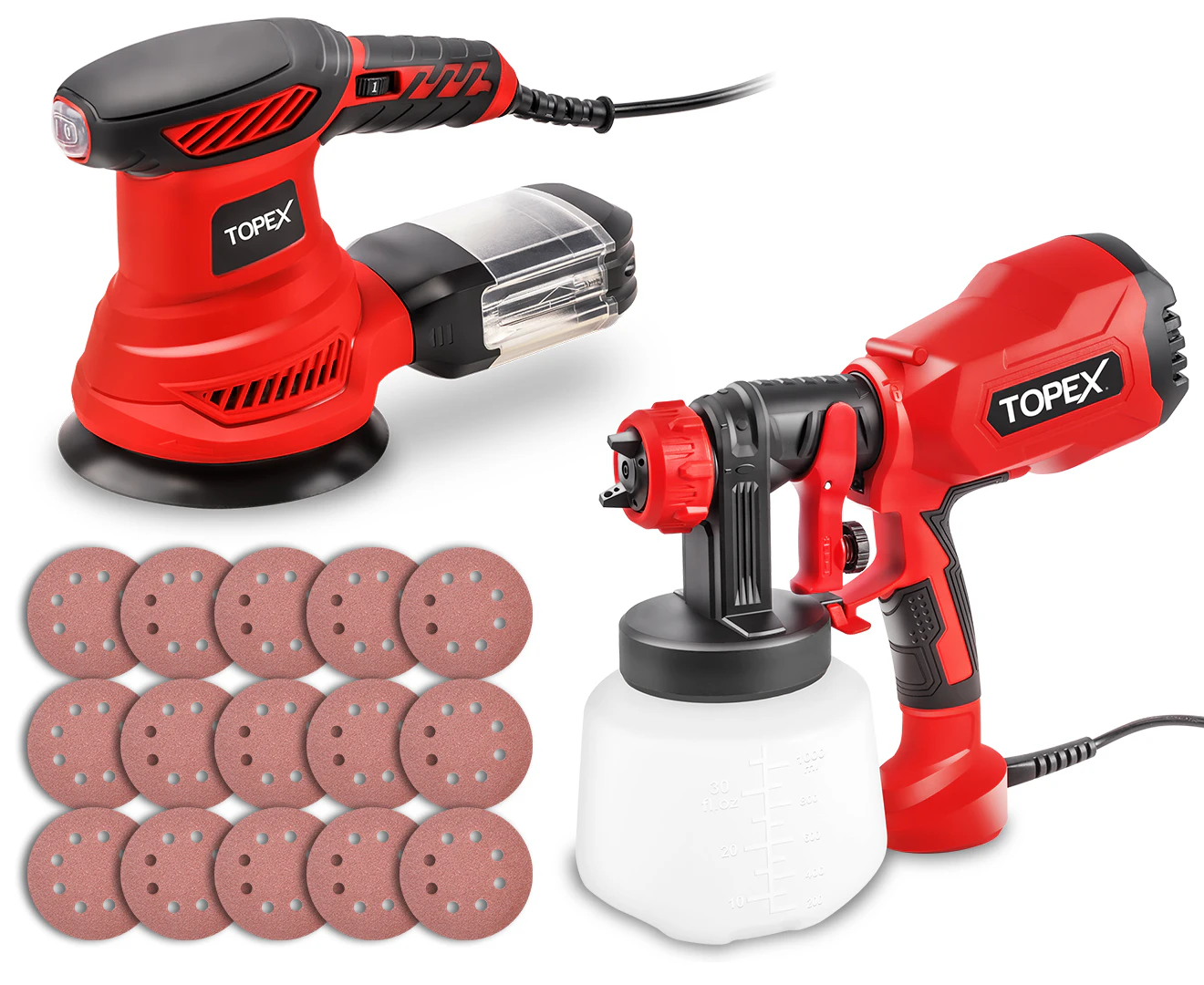 TOPEX Tool Combo Handhold Electric Paint Sprayer Gun & Random Orbital Sander Polisher