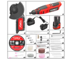 TOPEX 12V Cordless Rotary Tool W/12V Cordless Angle Grinder & Lithium Battery