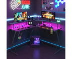 Advwin L Shaped Gaming Desk with RGB LED Lights & Power Outlets Computer Desk with Monitor Stand Corner Desk Study Table with Hook Black