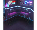 Advwin L Shaped Gaming Desk with RGB LED Lights & Power Outlets Computer Desk with Monitor Stand Corner Desk Study Table with Hook Black