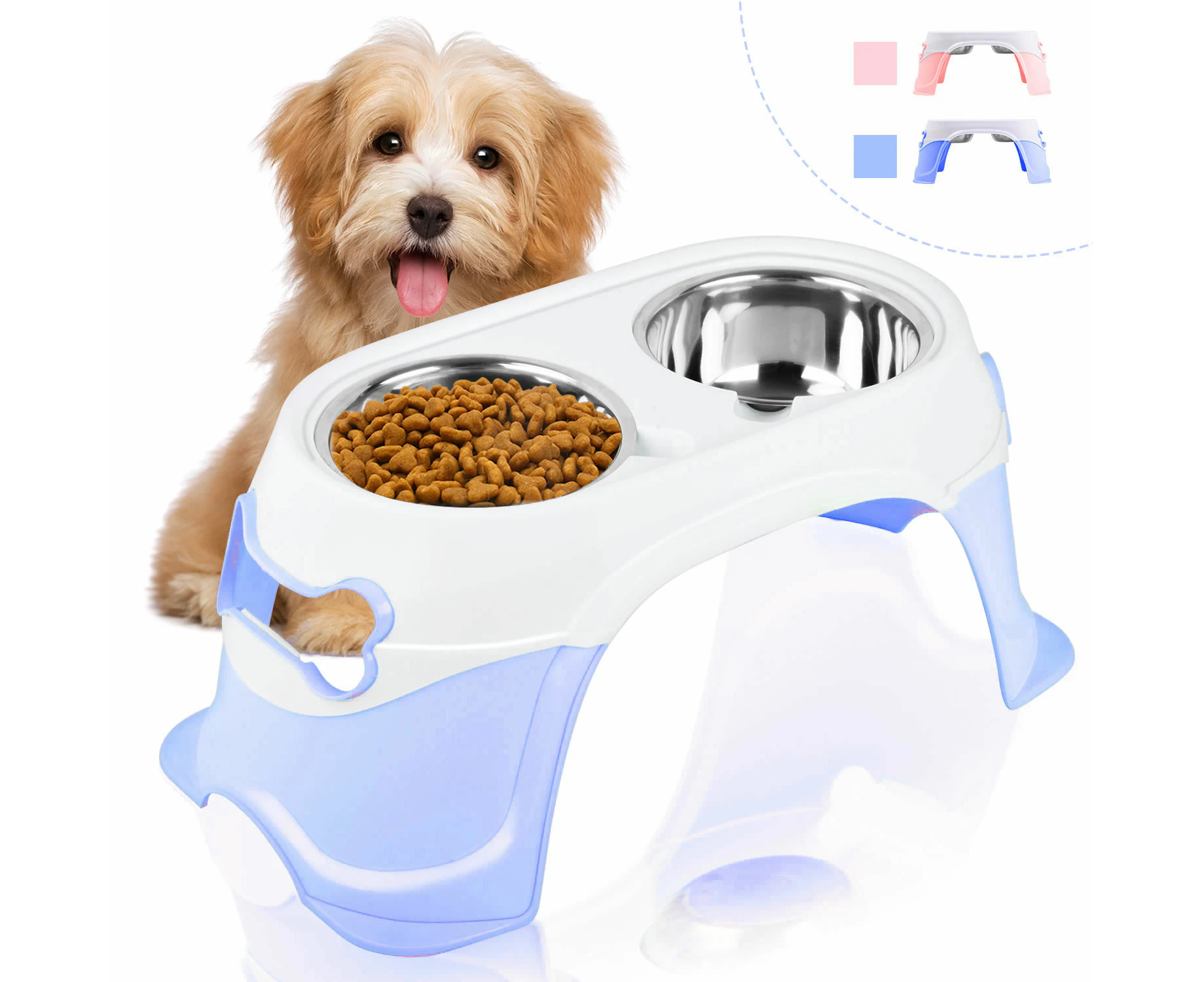 truepal Dual Elevated Raised Pet Dog Puppy Feeder Bowl Stainless Steel Food Water Stand Variant Size Value blue