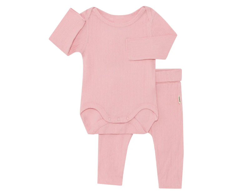 Bonds 2-Piece Baby Pointelle Long Sleeve Bodysuit  & Legging Set - Sunkist Rose