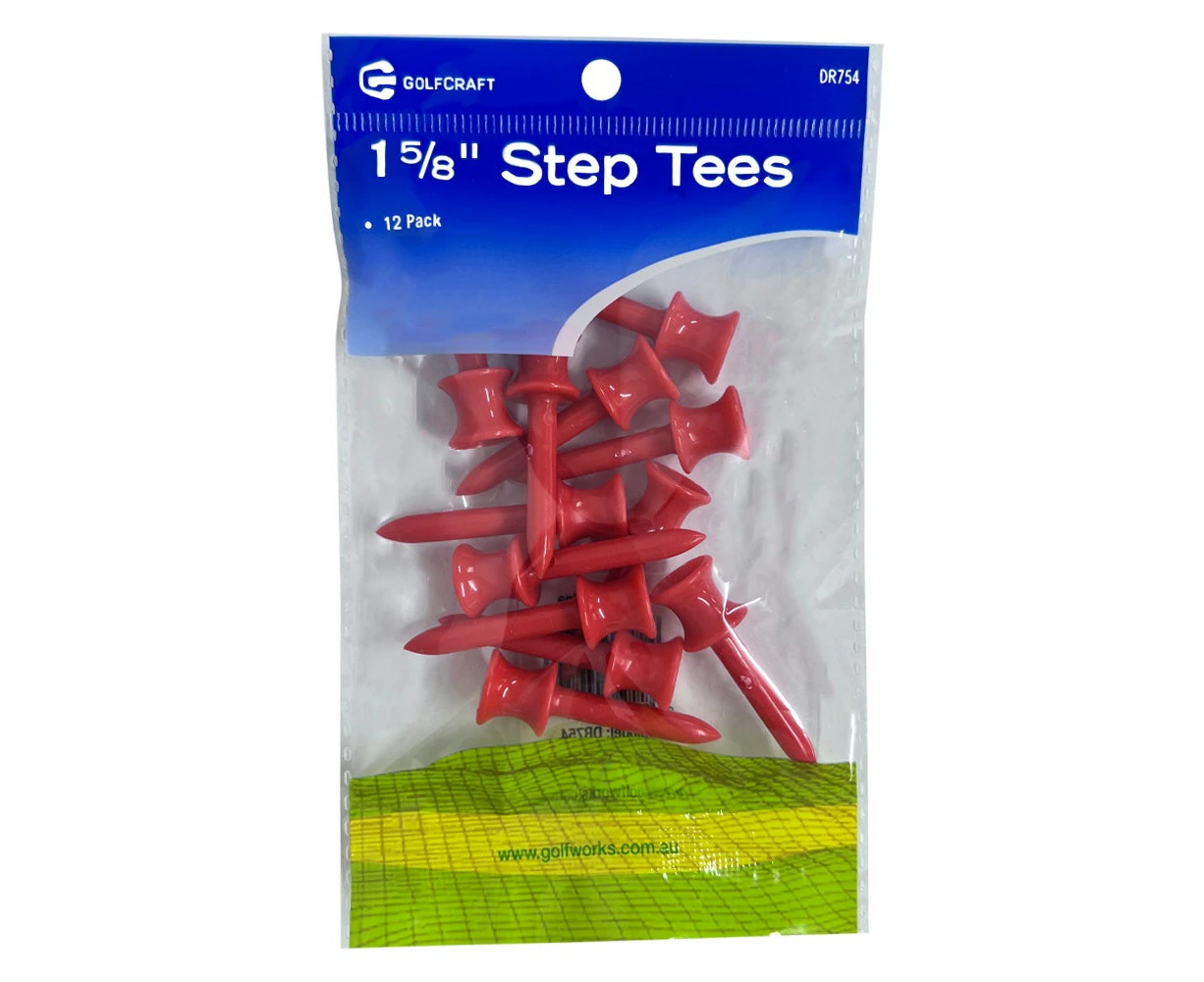 Golf Craft 1 5/8" Plastic Step Red Tees - 12 pack