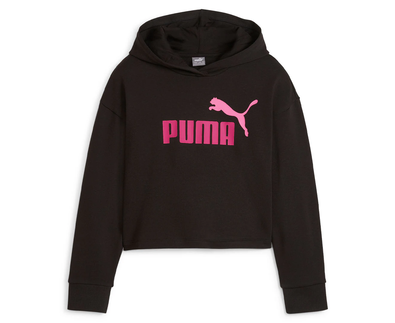 Puma Youth Girls' Essentials Logo Cropped Hoodie - Black/Pink