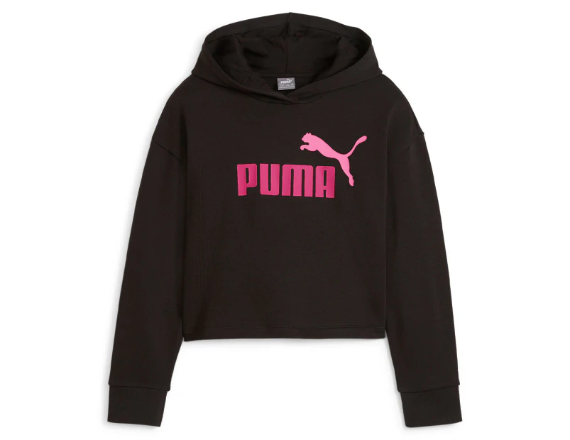 Puma Youth Girls' Essentials Logo Cropped Hoodie - Black/Pink