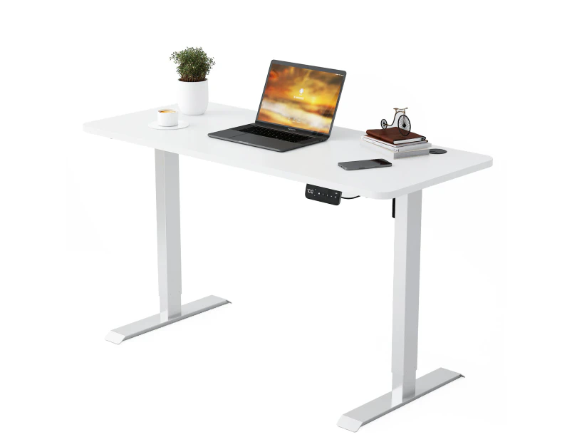 Advwin Electric Standing Desk Motorised Sit Stand Desk Ergonomic Stand Up Desk with 120 x 60cm Splice Board Bright Silver Frame/White Table Top