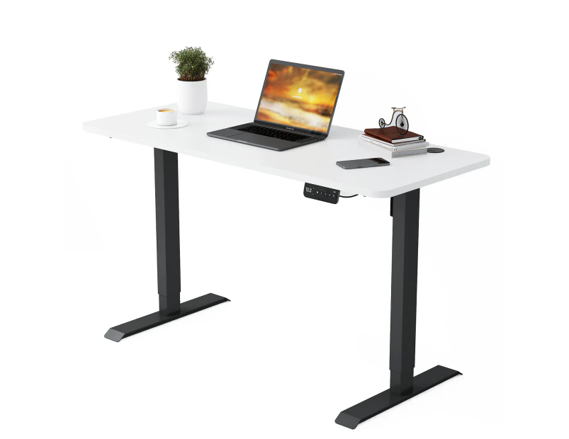 Advwin Electric Standing Desk Motorised Sit Stand Desk Ergonomic Stand Up Desk 140 x 60cm Splice Board Black Matte Frame/White Table Top