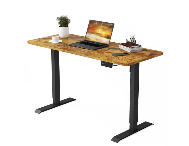 Advwin Electric Standing Desk Motorised Sit Stand Desk Ergonomic Stand Up Desk with 140 x 60cm Splice Board Black Frame/Walnut Color Table Top