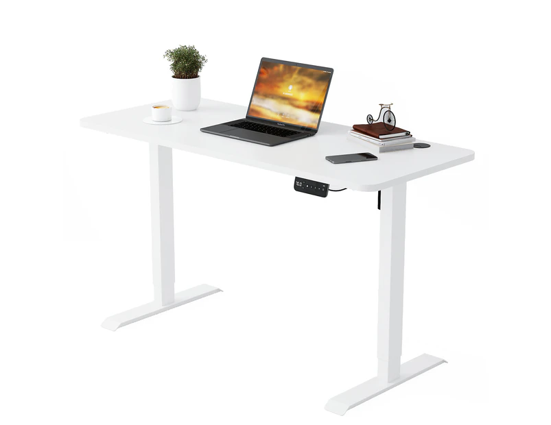 Advwin Electric Standing Desk Motorised Sit Stand Desk Ergonomic Stand Up Desk with 140 x 60cm Splice Board White Frame/White Table Top