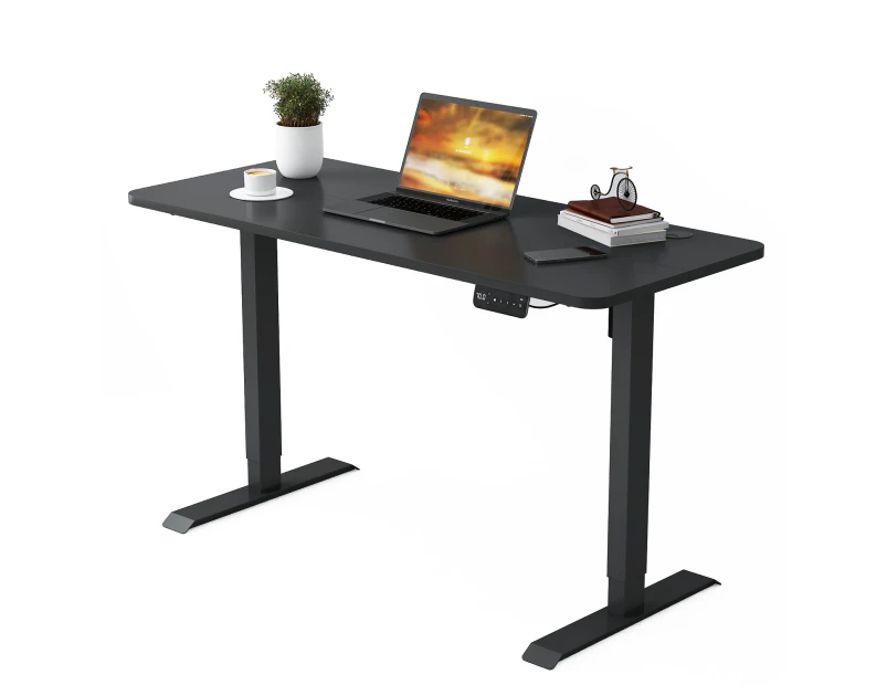 Advwin Electric Standing Desk Motorised Sit Stand Desk Ergonomic Stand Up Desk with 140 x 60cm Splice Board Black Matte Frame/Black Matte Table Top
