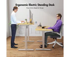 Advwin Electric Standing Desk Motorised Sit Stand Desk Ergonomic Stand Up Desk with 140 x 60cm Splice Board Bright Sliver Frame/Oak Color Table Top