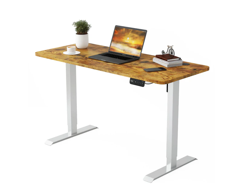 Advwin Electric Standing Desk Motorised Sit Stand Desk Ergonomic Stand Up Desk with 140 x 60cm Splice Board Bright Sliver Frame/Walnut Color Table Top