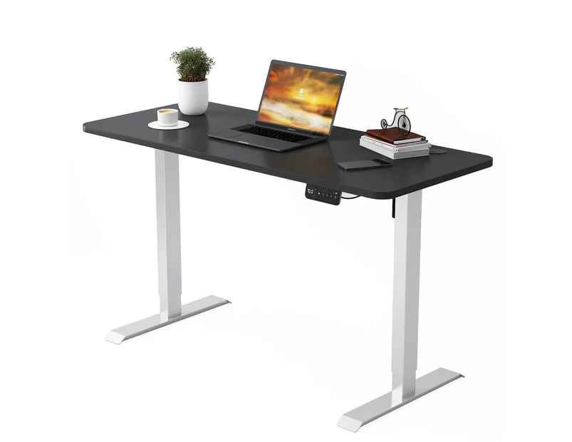Advwin Electric Standing Desk Motorised Sit Stand Desk Ergonomic Stand Up Desk with 140 x 60cm Splice Board Sliver Frame/Black Matte Table Top