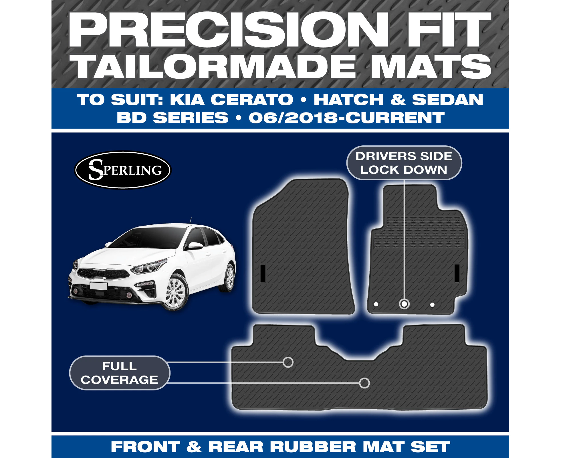 For Kia Cerato (BD) Hatch Sedan 2018-On Custom Car Floor Mats Rubber Black