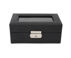 3 Slot Watch Box Lockable Small Pu Leather Watch Jewelry Storage Case With Clear Lid For Men Women Bracelet Black