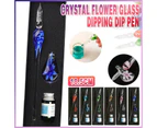 Crystal Flower Glass Dipping Dip Pen Writing Set Gift Pack Fountain Calligraphy - Orange