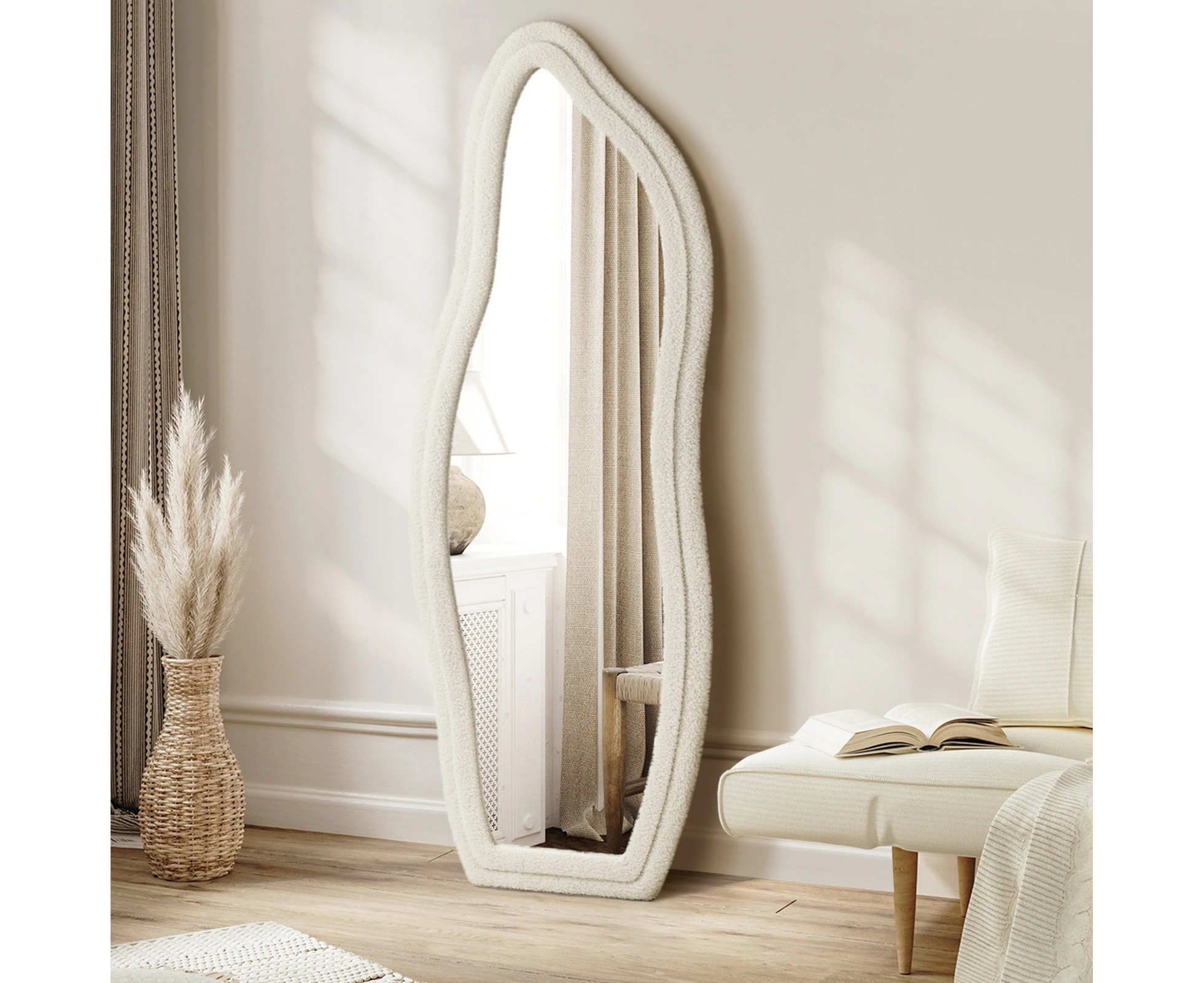 Oikiture 160cm Full Length Mirror Boucle Frame Floor Standing Mirrors Dressing Wall Mounted