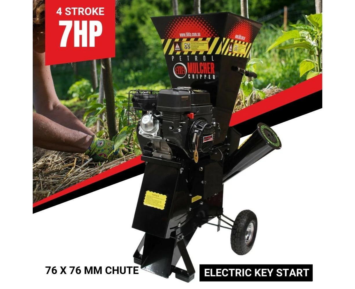 BBT 7hp Petrol 208cc Electric Start Garden Wood Mulcher/Chipper - 2yrw