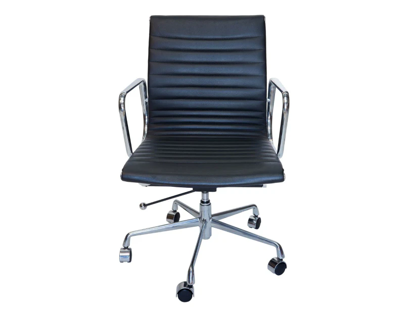 Replica Eames Mid Back Ribbed Leather Management Office Chair - Black