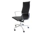 Replica Eames High Back Ribbed Leather Office Chair - Black