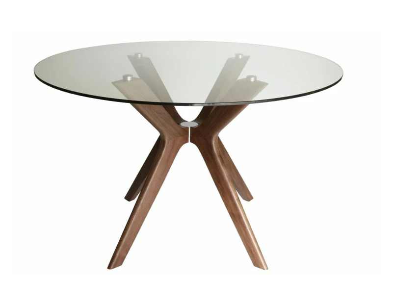 Doreen Collection | Round Glass Dining Table | 120cm - Walnut