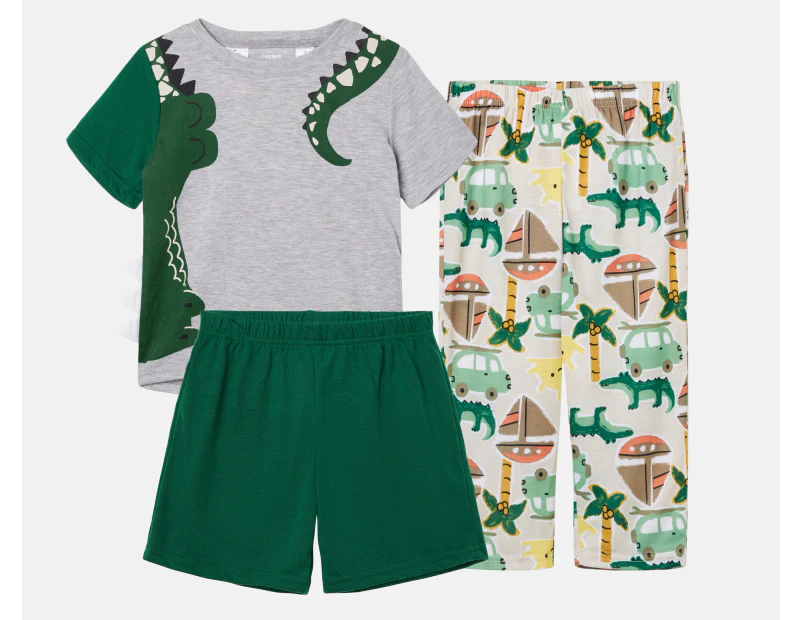 Carter's Toddler Boys' 3-Piece Alligator Loose Fit Pyjama Set - Grey/Green