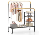Giantex Heavy Duty Double Rail Garment Rack Rolling Clothes Display Stand Height Adjustable w/Storage Shelves & Shoe Rack, Gold