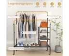 Giantex Heavy Duty Double Rail Garment Rack Rolling Clothes Display Stand Height Adjustable w/Storage Shelves & Shoe Rack, Gold