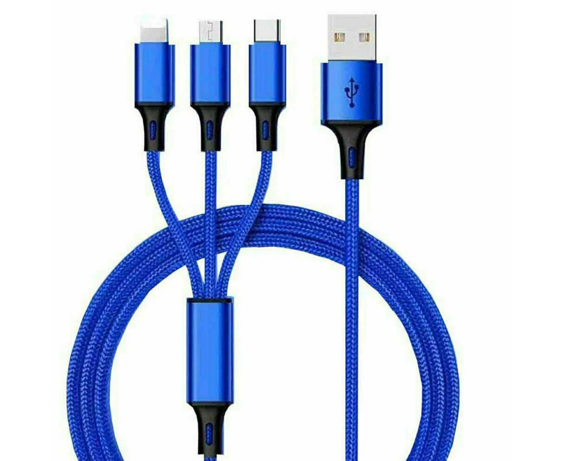 Multi Charger Cable 3in1 Fast Charging Nylon USB Universal Type C Micro 5 Colors - Blue