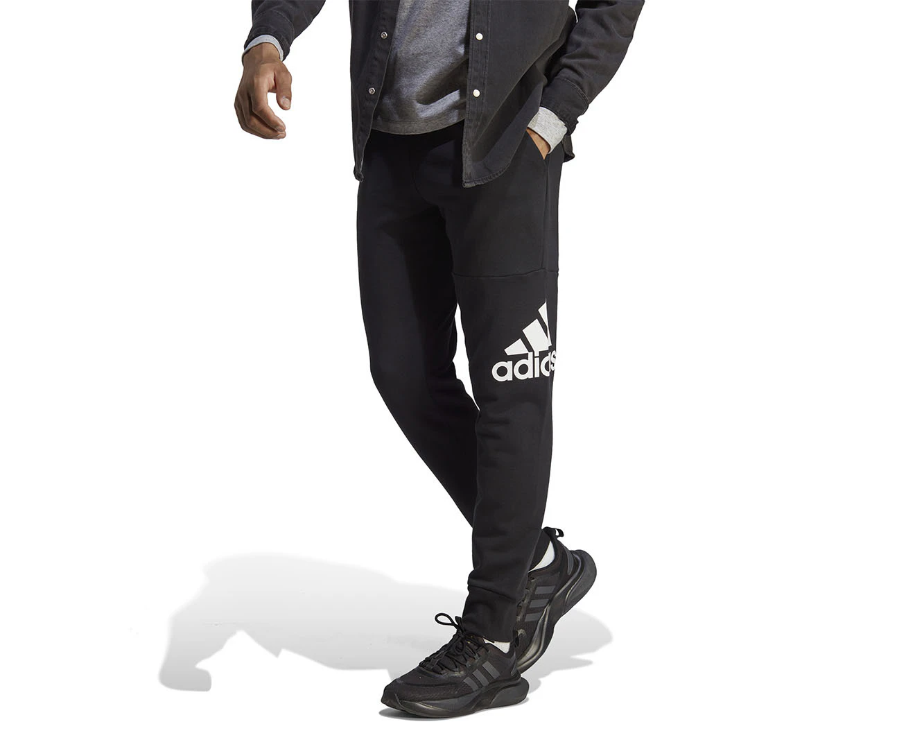 Adidas Men's Essentials French Terry Tapered Cuff Logo Pants / Tracksuit Pants - Black