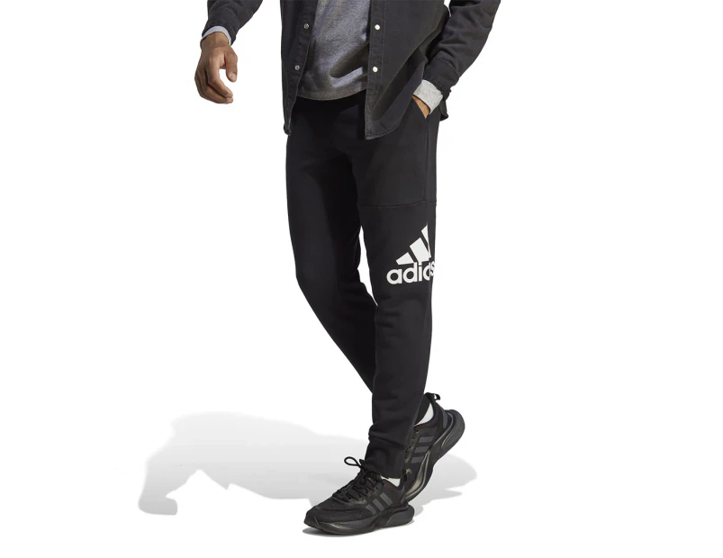 Adidas Men's Essentials French Terry Tapered Cuff Logo Pants / Tracksuit Pants - Black