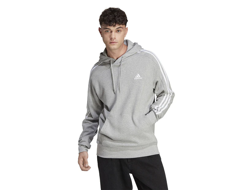 Adidas Men's Essentials French Terry 3-Stripes Hoodie - Medium Grey Heather