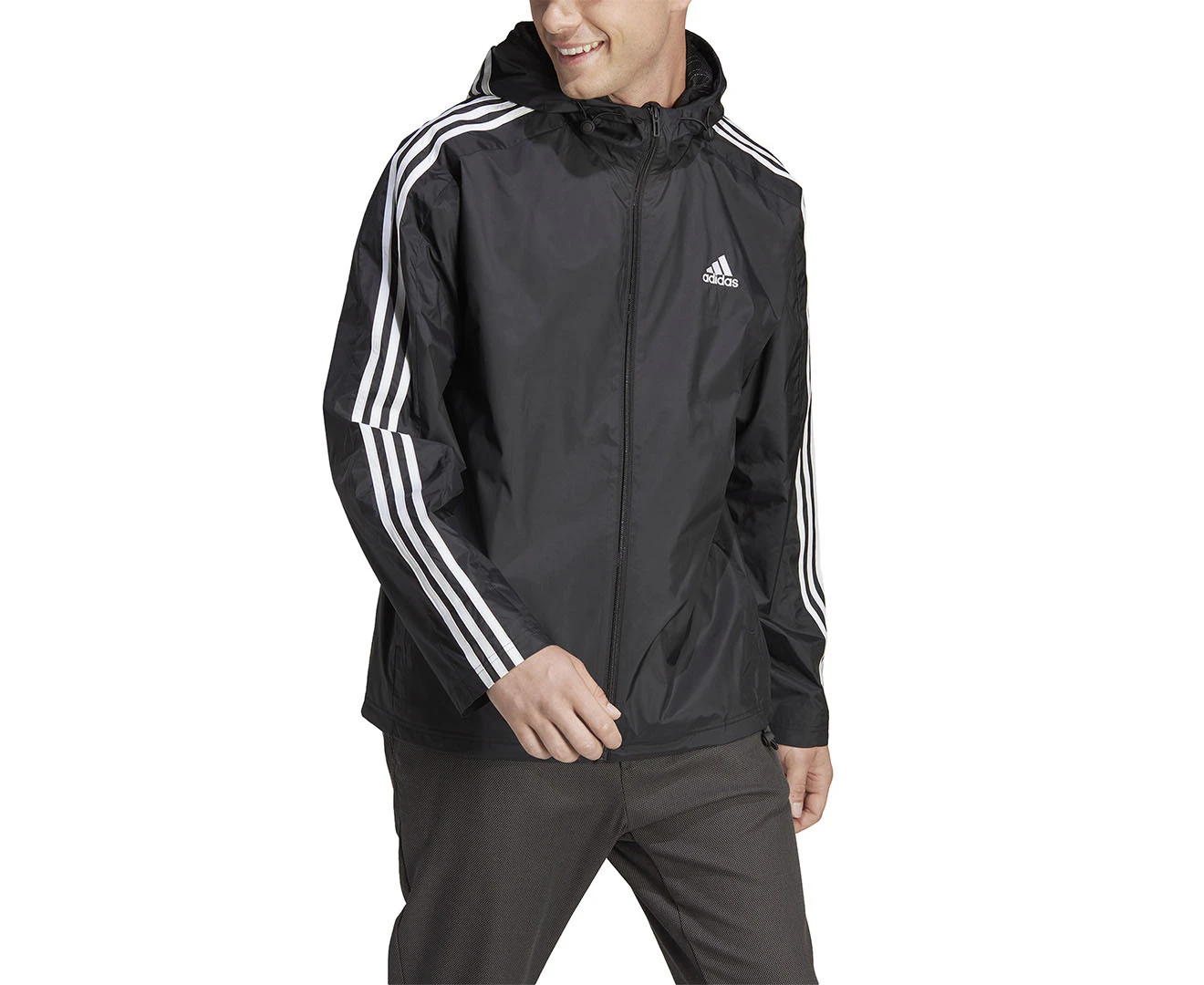 Adidas Men's Essentials 3-Stripes Woven Windbreaker - Black