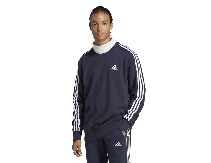 Adidas Men's Essentials French Terry 3-Stripes Sweatshirt - Legend Ink