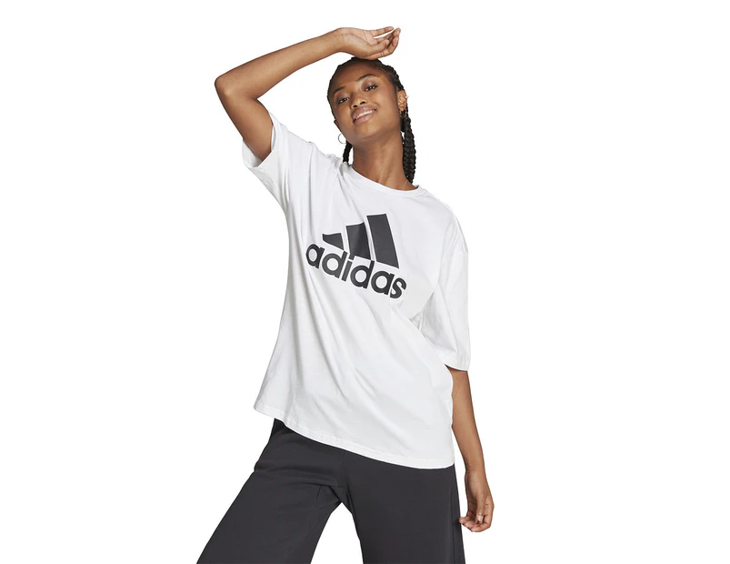 Adidas Women's Essentials Big Logo Boyfriend Tee / T-Shirt / Tshirt - White/Black