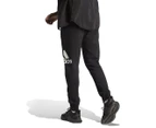 Adidas Men's Essentials French Terry Tapered Cuff Logo Pants / Tracksuit Pants - Black