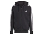 Adidas Men's Essentials French Terry 3-Stripes Full-Zip Hoodie - Black