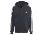 Adidas Men's Essentials Fleece 3-Stripes Full-Zip Hoodie - Black