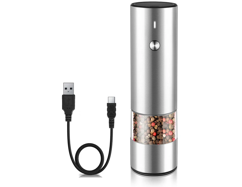 Electric Pepper Grinder or Salt Grinder Mill - USB Rechargeable - Durable Modern Style - Automatic Black Peppercorn or Sea Salt Spice Mill with Adj