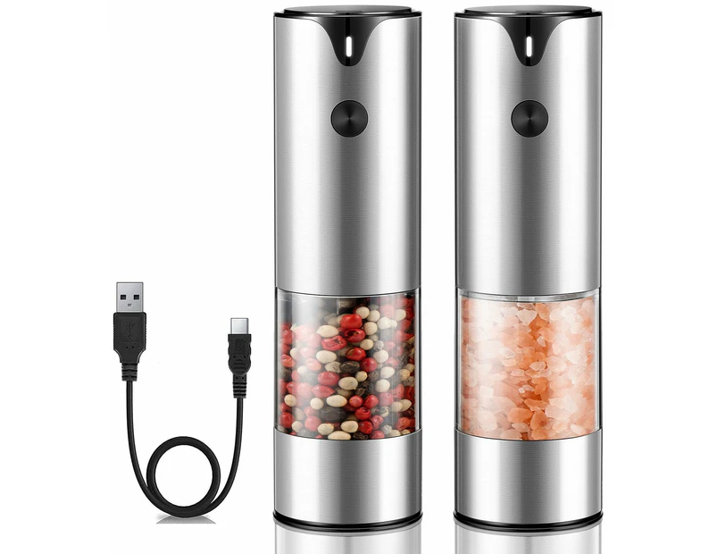 Rechargeable Electric Salt and Pepper Grinder Set - Extra Large Capacity - Automatic Black Peppercorn & Sea Salt Spice Mill Set with Adjustable Coa