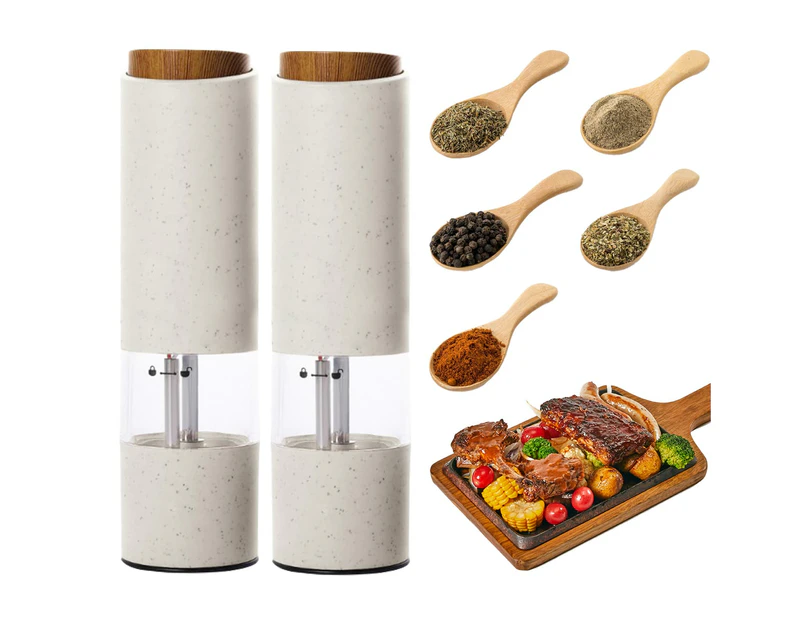 Electric Salt and Pepper Grinder, Pepper Grinder Set 2pcs, Wheat Straw Eco-friendly Material Automatic Pepper Salt Grinder, Adjustable Roughness, O