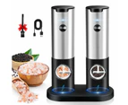 Electric Salt and Pepper Grinder Set  Rechargeable Pepper Mills with Adjustable Coarseness - Automatic Battery Operated Spices Shaker with LED Ligh