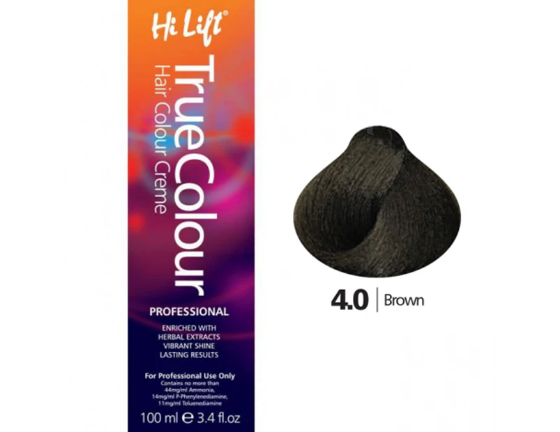 Hi Lift True Colour Permanent Hair Color Cream 4.0 Brown 100ml