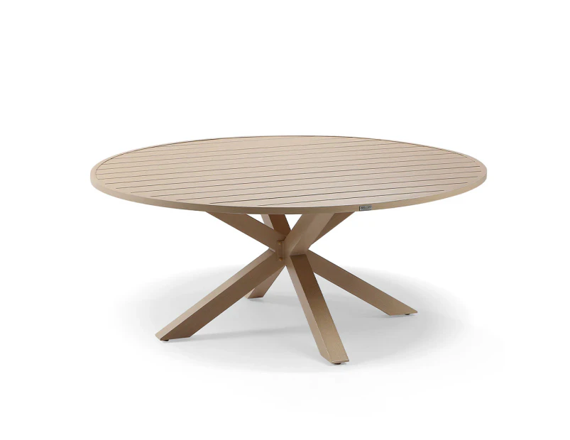 Outdoor Houston Outdoor 1.8M Round Dining Table In Light Oak Timber Look Aluminium - Outdoor Aluminium Tables